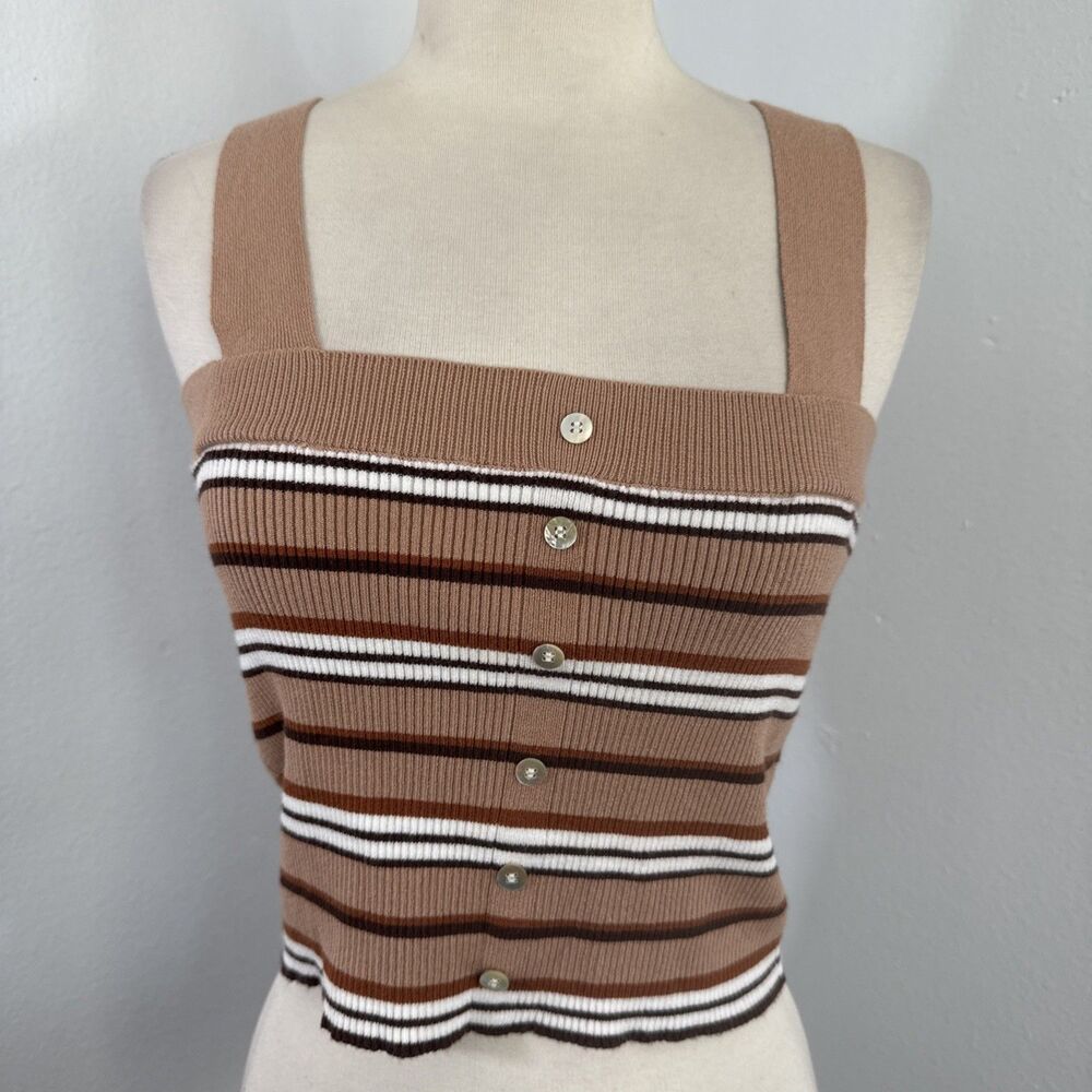Lottie Moss Sweater Tank Top Womens‎ L Brown Striped Ribbed 90s Y2K